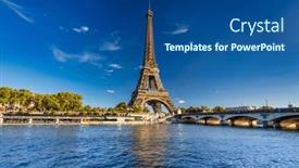  Presentation with eiffel tower paris france - PPT theme consisting of eiffel-tower-by-the-seine background and a ocean colored foreground