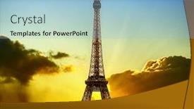  Presentation with eiffel tower - Beautiful PPT theme featuring eiffel tower on sunset backdrop and a light blue colored foreground