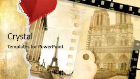  Presentation with photo album - PPT theme having eiffel tower - parisian memories vintage photo album background and a blonde colored foreground