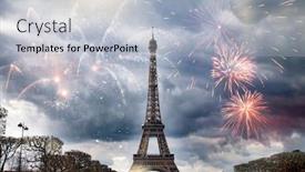  Presentation with eiffel tower paris france - Colorful PPT theme enhanced with eiffel-tower-with-fireworks-celebration backdrop and a light gray colored foreground