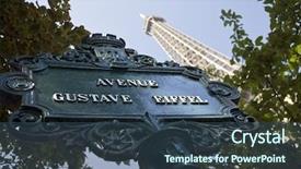  Presentation with eiffel tower - Colorful PPT layouts enhanced with eiffel tower with street sign backdrop and a ocean colored foreground