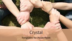  Presentation with eight - Presentation theme featuring eight friends have crossed hands background and a coral colored foreground