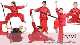  Presentation with eight - Slide deck enhanced with eight kung fu girls pose background and a coral colored foreground