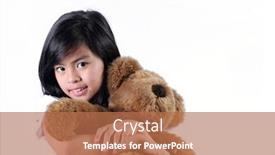  Presentation with eight - Slide set enhanced with eight year old asian girl hugging her teddy bear background and a coral colored foreground