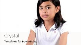  Presentation with eight - Beautiful slide set featuring eight year old asian gradeschool student backdrop and a sky blue colored foreground