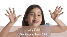  Presentation with faces - Cool new slide deck with eight year old girl making faces on white background backdrop and a coral colored foreground