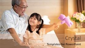  Presentation with hospital bed - Slide deck with eight-years-old-girl-playing background and a coral colored foreground