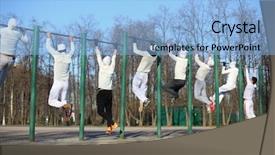  Presentation with playground - Theme enhanced with eight young men training on the horizontal bar on the playground view from the back background and a light blue colored foreground