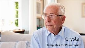  Presentation with depression - Cool new slide set with eighties - senior man sitting on sofa backdrop and a light blue colored foreground