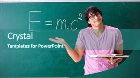  Presentation with physic - Slide set enhanced with einstein - young male physic standing background and a ocean colored foreground