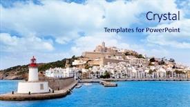  Presentation with lighthouse beacon - Colorful presentation design enhanced with family gender generation and people concept - group of smiling men women and boy applauding over blue holidays lights background backdrop and a light gray colored foreground