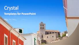  Presentation with church blue - Cool new slide set with eivissa ibiza town with church under summer blue sky backdrop and a cobalt blue colored foreground