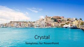  Presentation with church blue - Presentation design featuring eivissa ibiza town with church background and a teal colored foreground