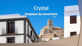  Presentation with church blue - Cool new PPT theme with eivissa ibiza town with church under summer blue sky backdrop and a teal colored foreground