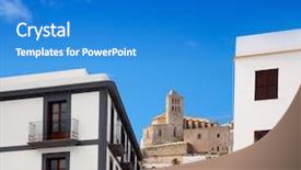  Presentation with church blue - Cool new slides with eivissa ibiza town with church under summer blue sky backdrop and a teal colored foreground