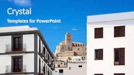  Presentation with church blue - PPT layouts having eivissa ibiza town with church under summer blue sky background and a teal colored foreground