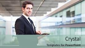  Presentation with college education happy smiling - Theme with ejecutivo - happy smiling young businessman using background and a light blue colored foreground