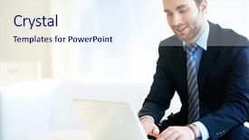  Presentation with portrait of a sleeping sloth - Slide set featuring ejecutivo - portrait of attractive businessman background and a sky blue colored foreground