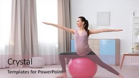  Presentation with pregnant woman - Presentation design having ejercicio - beautiful pregnant woman doing exercise background and a coral colored foreground