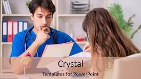  Presentation with cardiologist - Presentation with ekg cardiac - young patient visiting doctor cardiologist background and a coral colored foreground