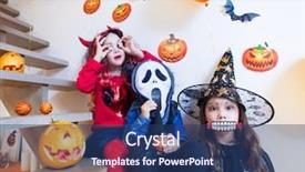  Presentation with halloween - Cool new slide set with el filibusterismo - children in monster costumes have backdrop and a  colored foreground