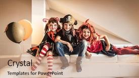  Presentation with celebrate - Cool new presentation design with el filibusterismo - group of funny children backdrop and a coral colored foreground