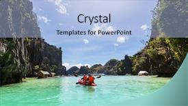  Presentation with kayaking - Presentation theme having kayak in the island lagoon background and a light blue colored foreground