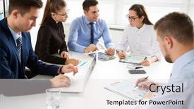  Presentation with business group meeting - Beautiful theme featuring el talento - group of business people backdrop and a lemonade colored foreground