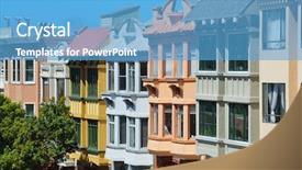  Presentation with san francisco - Audience pleasing PPT theme consisting of elaborate - colorful house facades in san backdrop and a teal colored foreground