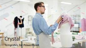  Presentation with tailoring - PPT theme consisting of elaborate - serious busy young man background and a soft green colored foreground