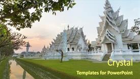  Presentation with thailand finance - Slide deck featuring elaborate - wat rong-khun northern thailand background and a tawny brown colored foreground