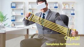  Presentation with businessman loses - Slides consisting of elasticity - businessman exercising with elastic expander background and a  colored foreground