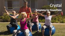  Presentation with exercise trainer - Colorful presentation theme enhanced with elasticity - front view of trainer assisting backdrop and a tawny brown colored foreground