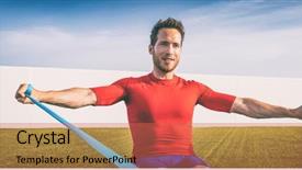  Presentation with resistance - PPT theme consisting of elasticity - resistance bands fitness man training background and a red colored foreground