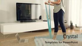  Presentation with exercise kids kid doing fitness - Theme with elasticity - shot of a woman doing background and a coral colored foreground