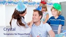  Presentation with birthday wife - Cool new PPT layouts with elated man celebrating his birthday backdrop and a sky blue colored foreground