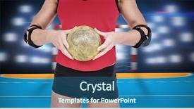  Presentation with athlete - Colorful theme enhanced with elbow pad holding handball backdrop and a  colored foreground
