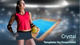  Presentation with athlete - Theme consisting of elbow pad holding handball background and a ocean colored foreground