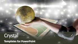  Presentation with athlete - Cool new slides with elbow pad holding handball backdrop and a dark gray colored foreground
