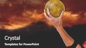  Presentation with gloomy - Colorful PPT layouts enhanced with elbow pad holding handball backdrop and a  colored foreground