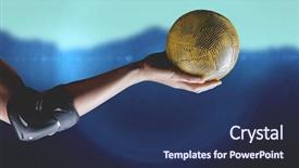  Presentation with handball - Slides enhanced with elbow pad holding handball background and a navy blue colored foreground