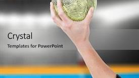  Presentation with goal image - PPT layouts consisting of elbow pad holding handball background and a light gray colored foreground