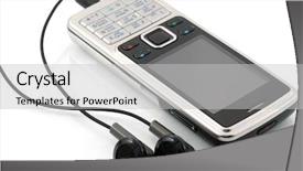  Presentation with music - Audience pleasing presentation theme consisting of elctronics - mobile phone with earphones mobile backdrop and a light gray colored foreground