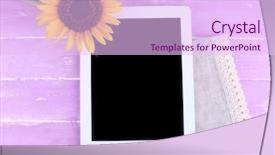  Presentation with sunflower - Presentation theme enhanced with elctronics - tablet and sunflower on napkin background and a pink colored foreground