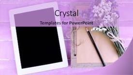  Presentation with bunch - Presentation design consisting of elctronics - tablet notebook pencil and bunch background and a lavender colored foreground