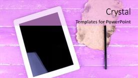  Presentation with old paper pen rolls - Amazing presentation design having bottom view of young manager standing on balcony of office building leaning on glass handrail holding smartphone and texting message to business partner business communication concept backdrop and a sky blue colored foreground.