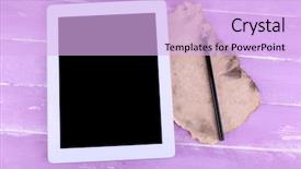  Presentation with old paper pen rolls - Slide set featuring elctronics - tablet piece of paper background and a lavender colored foreground
