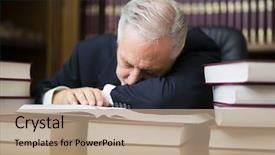  Presentation with subtle books - Presentation design featuring elder law - bored businessman sleeping on books background and a coral colored foreground