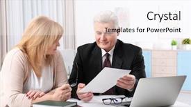  Presentation with notary - Amazing presentation theme having elder law - mature woman at notary public backdrop and a sky blue colored foreground