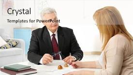  Presentation with notary - PPT layouts featuring elder law - mature woman at notary public background and a sky blue colored foreground